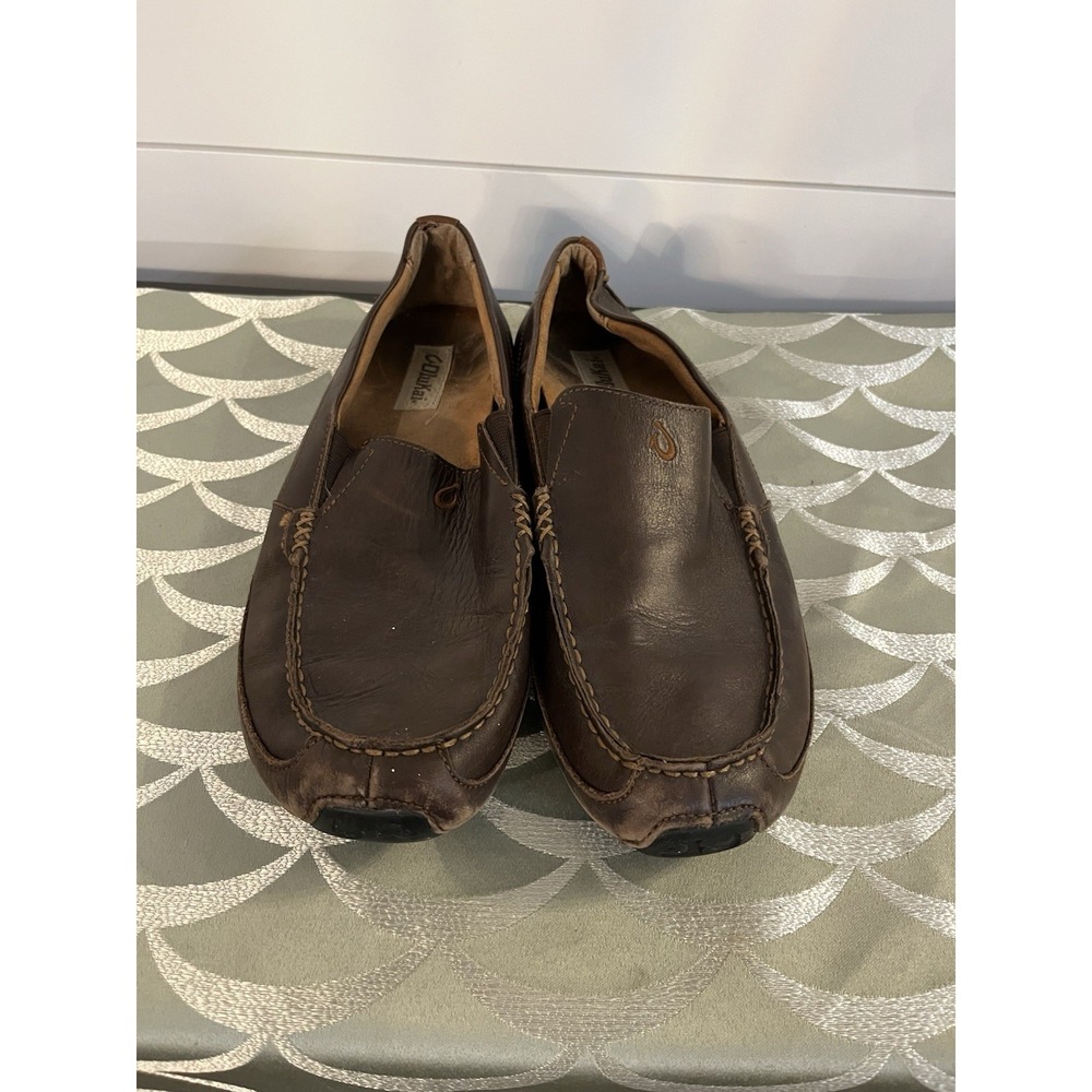 OluKai 'Akepa Moc Men's Leather Slip-On Driver Loafers Brown Size 10.5
